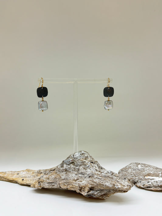 Boucles Perle baroque carré Argent 925 et Or fait main en Ontario Air & Earth Design Perle