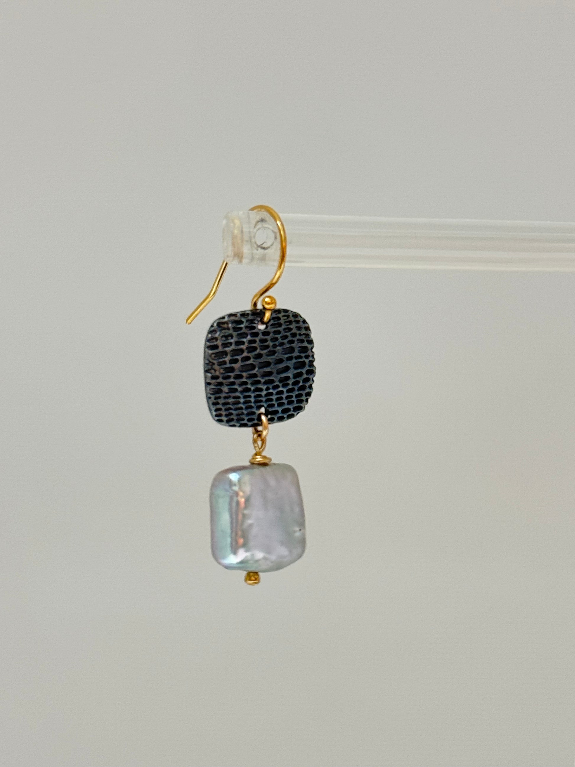 Boucles Perle baroque carré Argent 925 et Or fait main en Ontario Air & Earth Design Perle