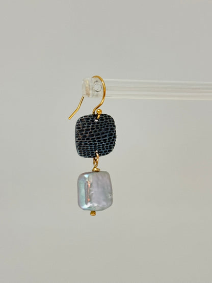 Boucles Perle baroque carré Argent 925 et Or fait main en Ontario Air & Earth Design Perle