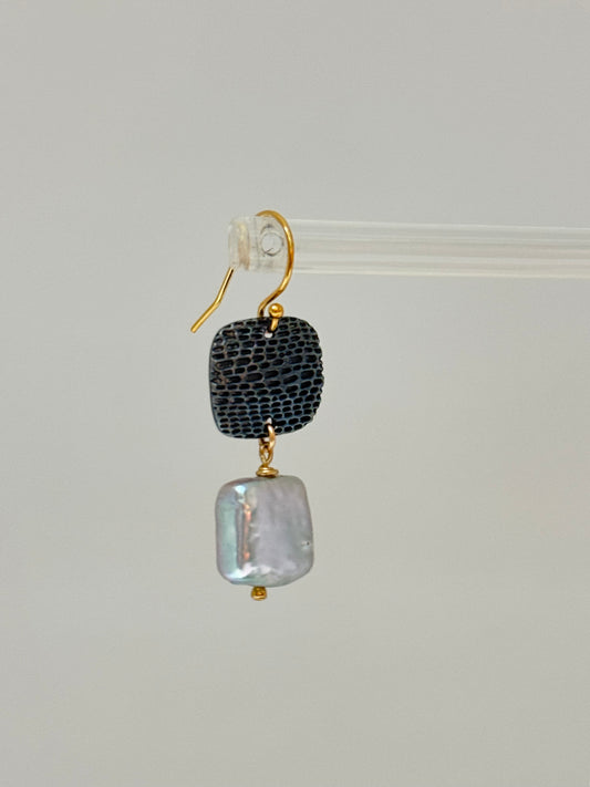 Boucles Perle baroque carré Argent 925 et Or fait main en Ontario Air & Earth Design Perle