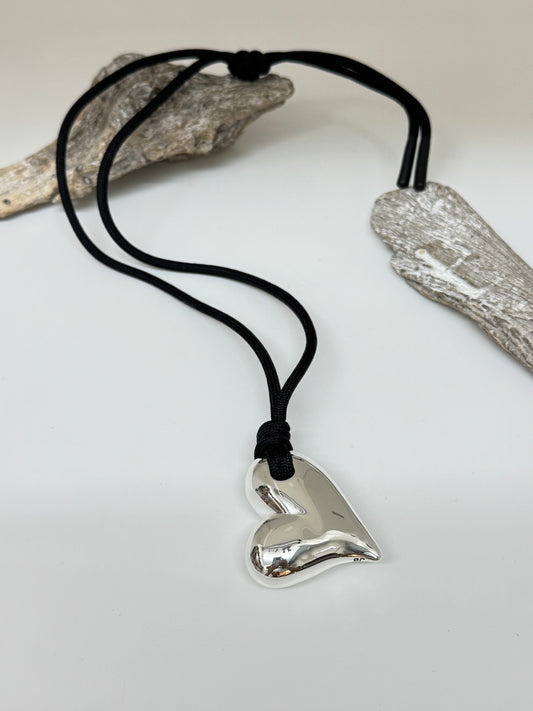 Art heart on a string necklace Silver Jenny Bird Ontario Jenny Bird Collier Art Heart JB1344-BLK