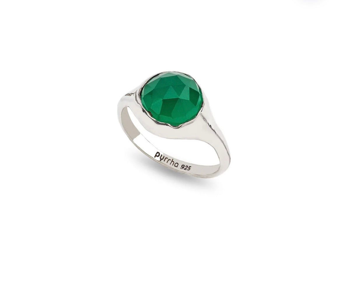 Bague chevalière sertie d'une grosse pierre à facettes en Onix Verte bleue Pyrrha