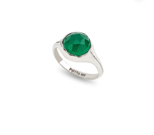 Bague chevalière sertie d'une grosse pierre à facettes en Onix Verte bleue Pyrrha