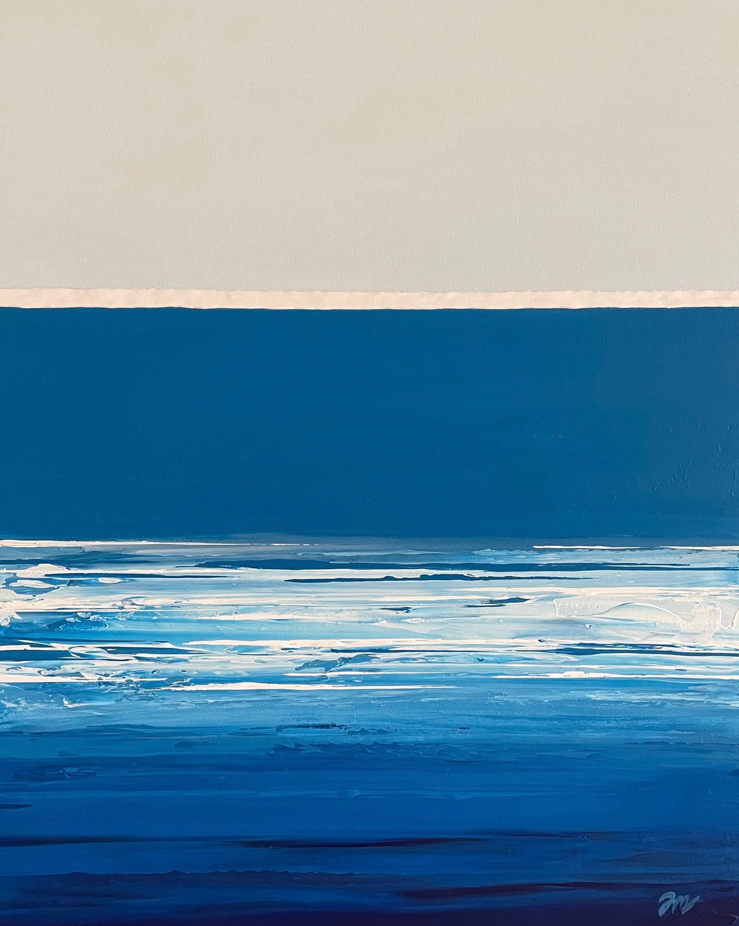 BABY BLUE II Isabelle Murray Rivière du loup Acrylique sur bois 24 x 30 pouces Baby blue