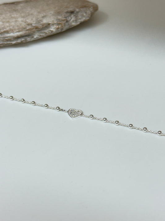 Bracelet Coeur Argent avec zircon Fait mains à Paris