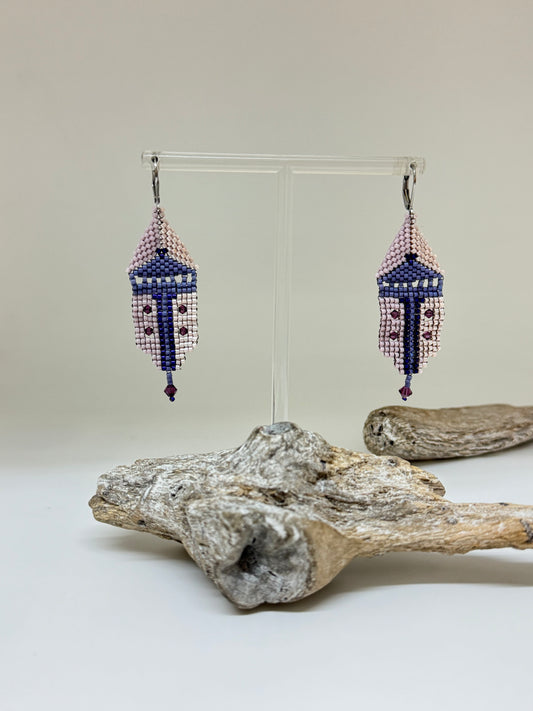 Boucles d'oreille Violette Perles de Myuki fait à Montréal Hélène Gagnon Multi couleurs Myuki