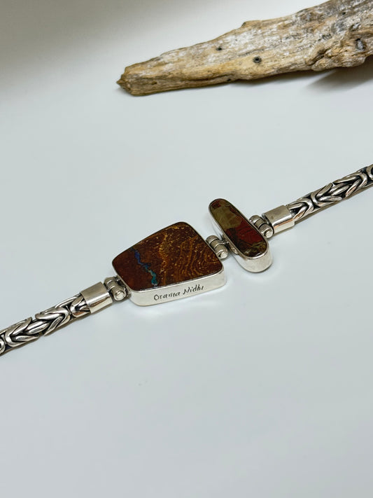 Bracelet Argent 925 et Opal de feu et Amolite Dessinée par Carole Morand Opal de feu