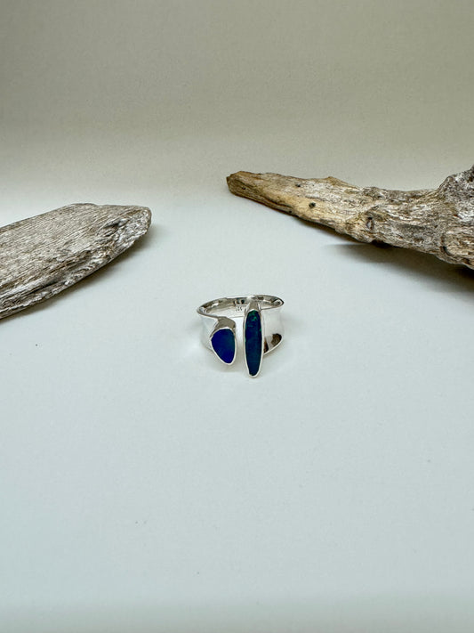 Bague Argent 925 deux Opal de feu Dessiné par Carole Morand de Montréal Opal de feu