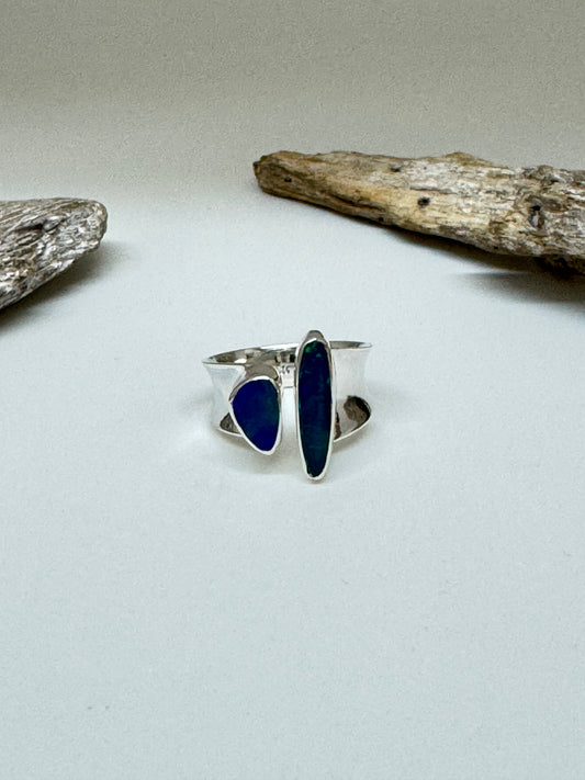 Bague Argent 925 &  duo d'Opal de feu Dessinée par Carole Morand
