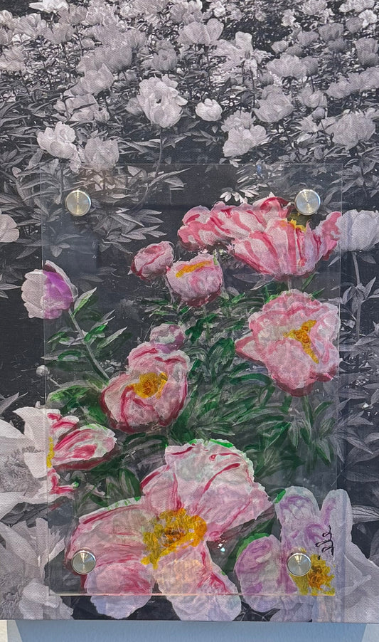 
REFLETS FLORAUX Èle Montréal Acrylique Bois 17,5x 11 pouces Danièle Lauzon REFLETS FLORAUX