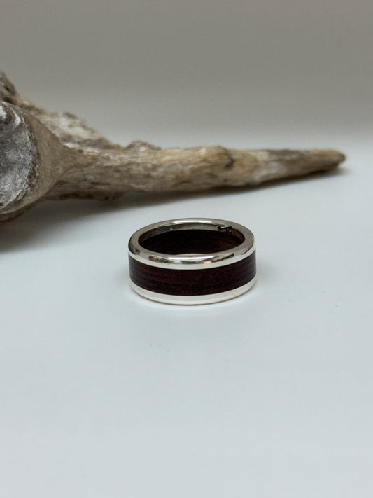 Bague B03 5mm Bois & Argent 925 Fait main à Kamouraska