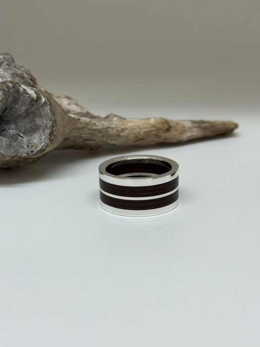 Bague SBA02 5 mm Bois & Argent 925 Fait main à Kamouraska