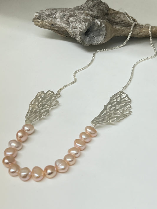 Collier Feuilles de mer et Perles Argent 925 Fait main à Montréal Nicole Gauvin a-17
