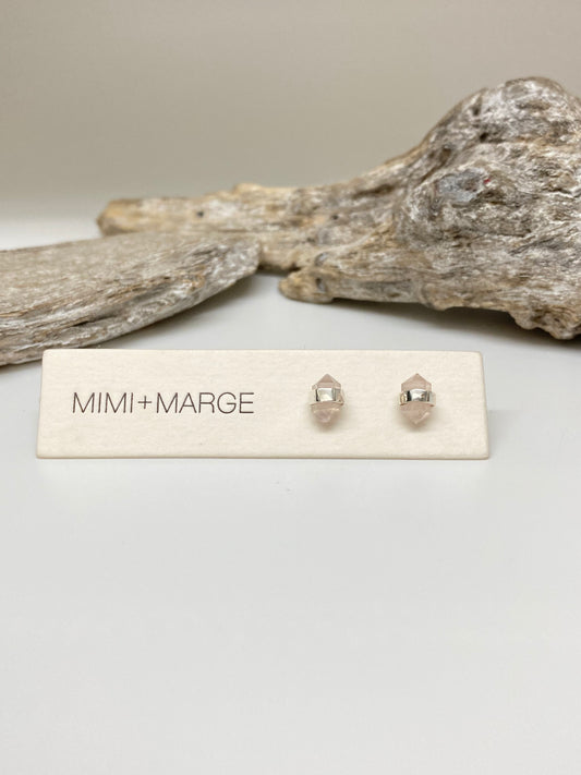 Boucles Quartz rose Argent 925 Dessinée à Vancouver Mimi Marge Quartz rose