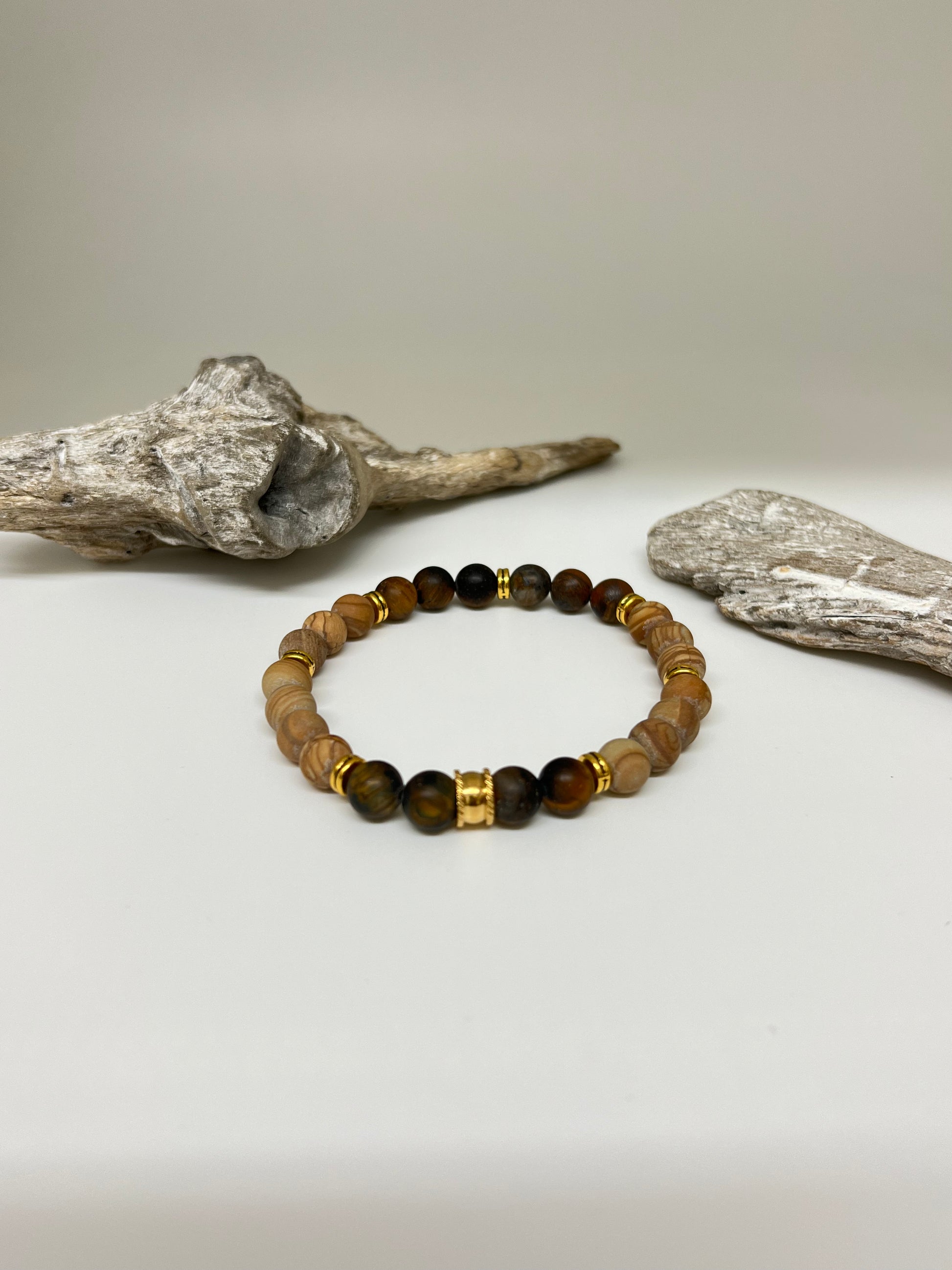 Bracelet Oeil de tigre et Grainstone, fait main à Montréal