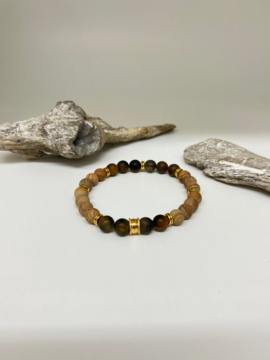 Bracelet Oeil de tigre et Grainstone, fait main à Montréal