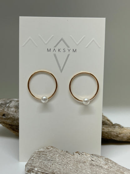 Boucles d'oreilles cercles or + perles Fait main à Montréal Maksym 