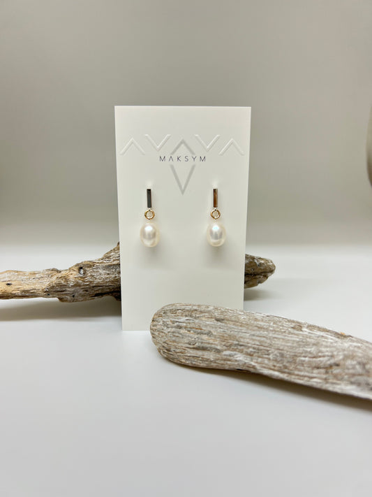 Boucles d'oreilles barres + perles baroques // 2 tons Fait main à Montréal Maksym bobpb