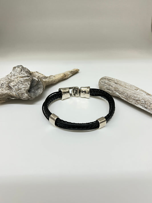 Bracelet Pasando Cuir et Argent 825 Fait main en Espagne Uno de 50