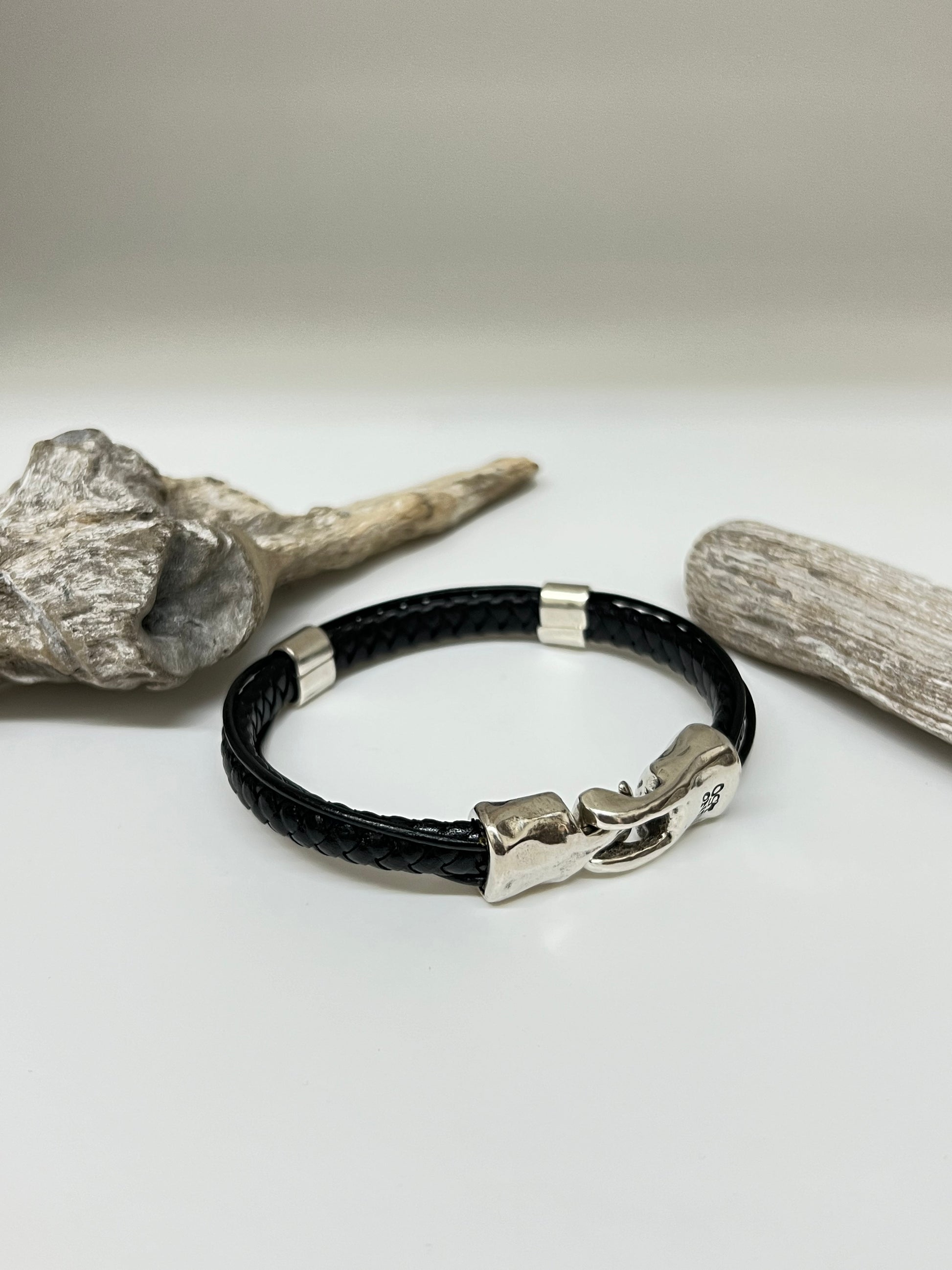 Bracelet Pasando Cuir et Argent 825 Fait main en Espagne Uno de 50