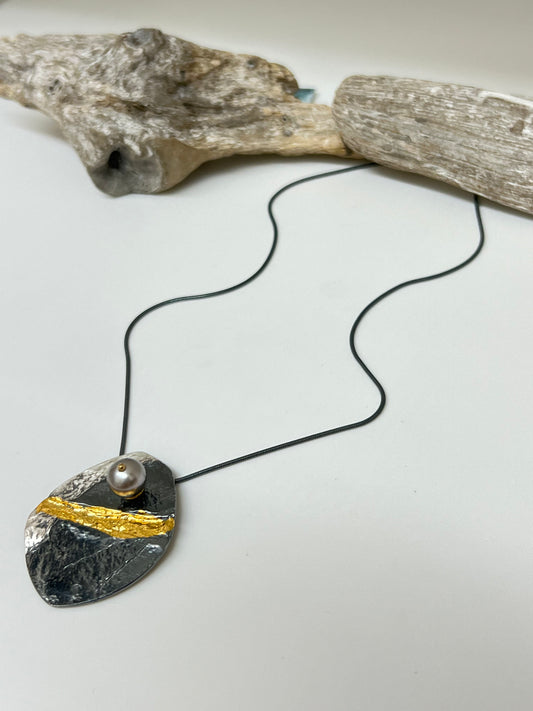 Collier Collier Light Gets In Argent 925 et feuille or, fait main en Ontario Air & Earth Design