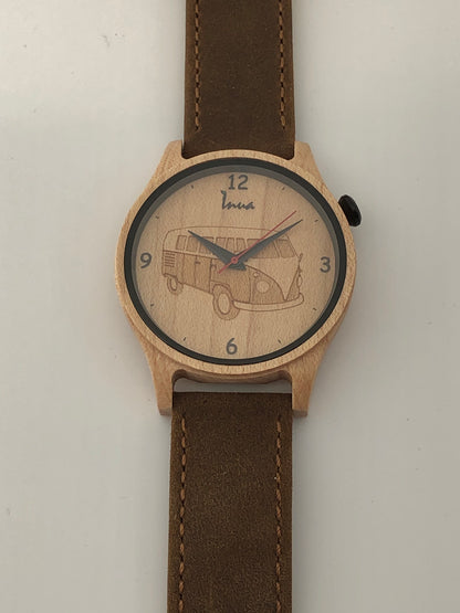 Montre Happy Ride en Bois Dessinée au Québec