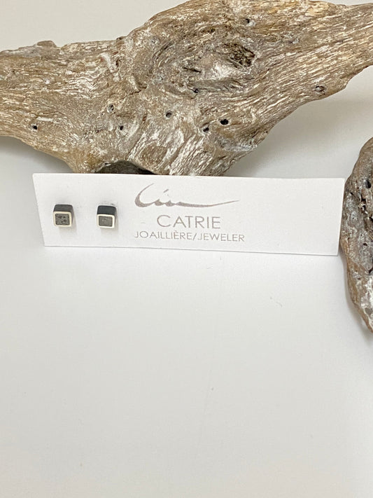 Boucles d'oreille Argent 925-Béton-Pierres Fait à Montréal pr040a