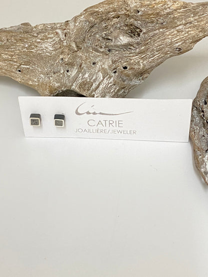 Boucles d'oreille Argent 925-Béton-Pierres Fait à Montréal pr040a
